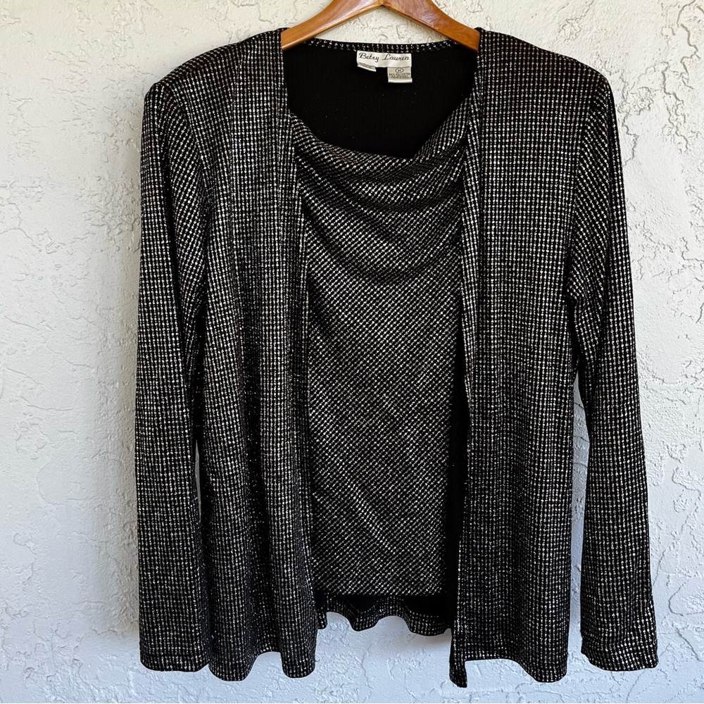BETSY LAUREN BLACK & SILVER LONG SLEEVE EVENING JACKET Size M Holiday Glitter